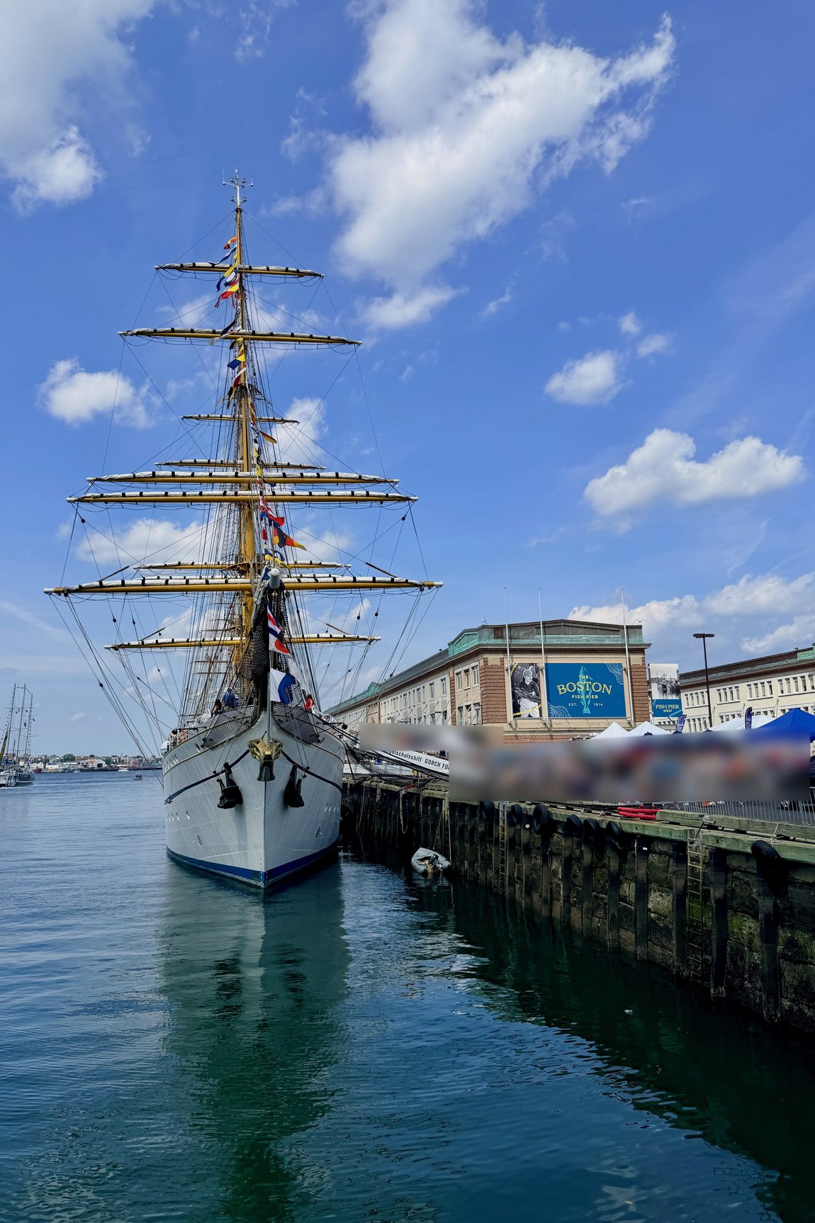 Tall ship docked at Boston's Fish Pier during Sail Boston